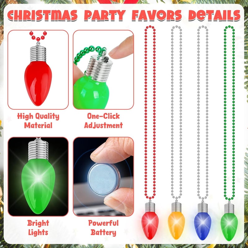 Traplace Store 48PCS Light Up Christmas Necklaces, 3 Lighting Modes Festive Xmas Accessories, 4 Vibrant Colors Lights Bead Chain, Christmas Party Favors Necklaces for Holiday Celebrations New Year Decorative - Image 3